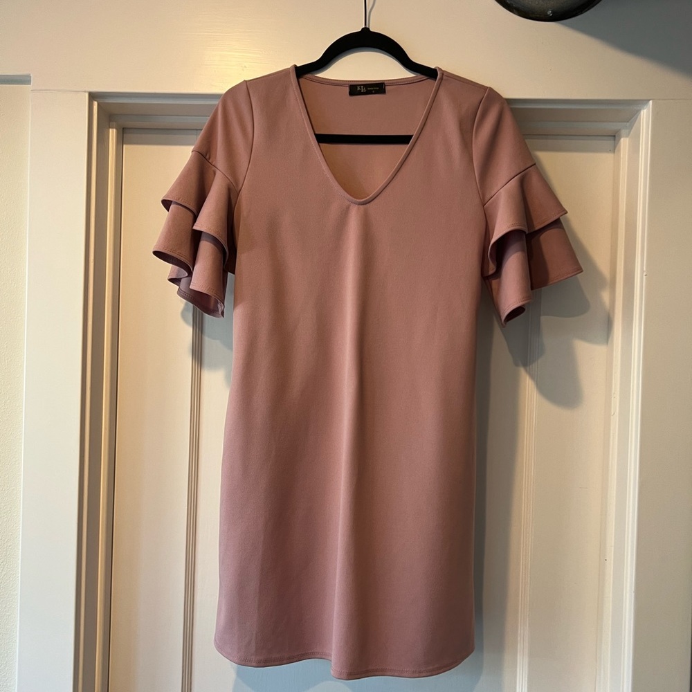 KLD Millennial Pink Dress with Ruffle Sleeves